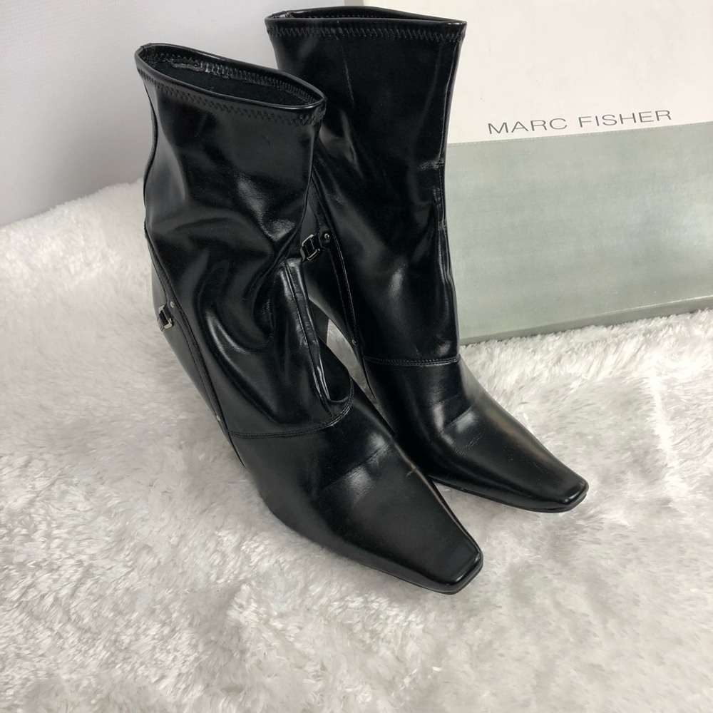 Marc Fisher Patent Leather Blunt Toe Boots